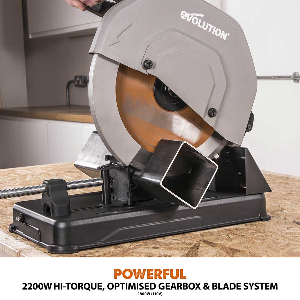 Evolution R355CPS 355mm Chop Saw + Extra 355mm Blade + Chop Saw Stand Bundle