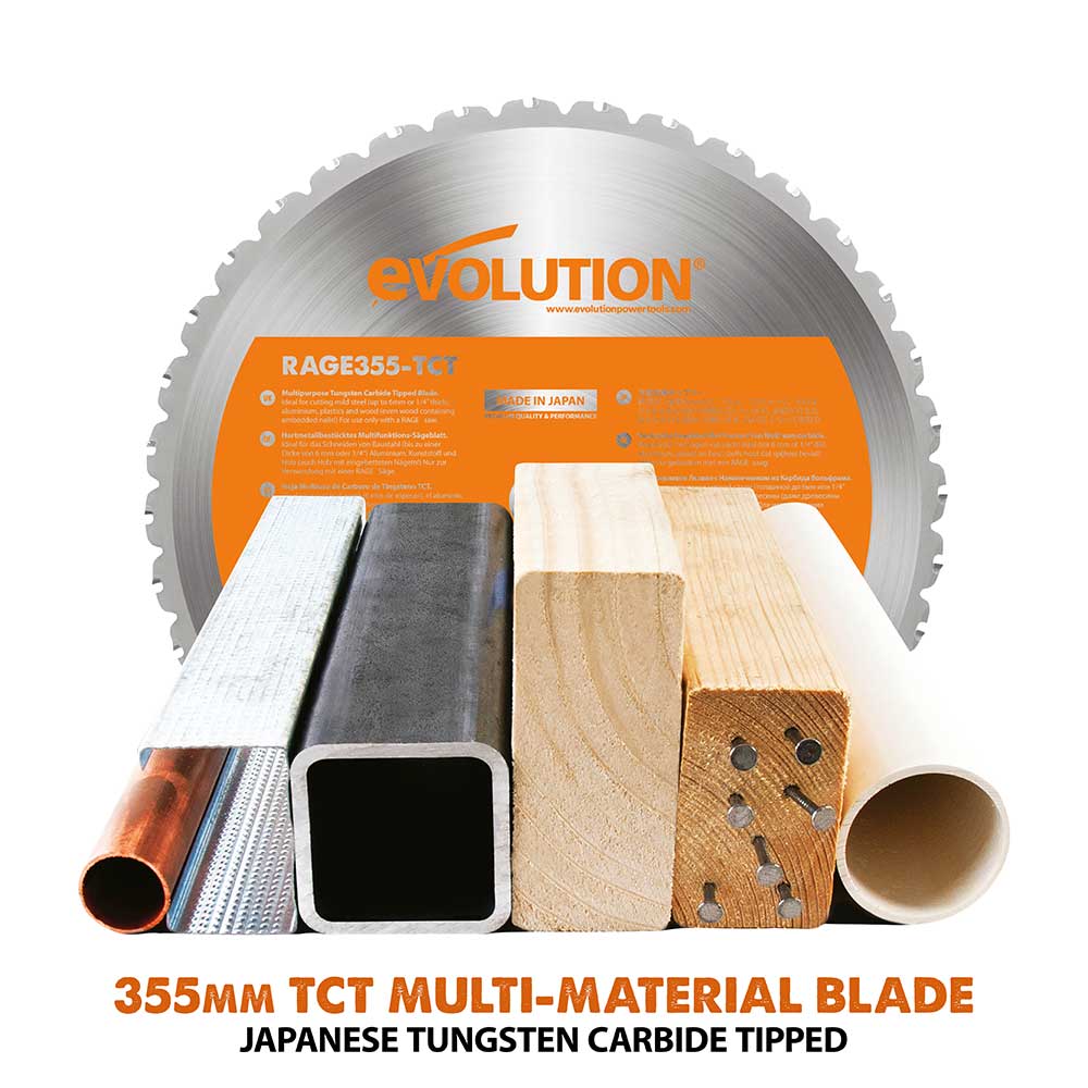 Evolution R355CPS 355mm Chop Saw + Extra 355mm Blade + Chop Saw Stand Bundle