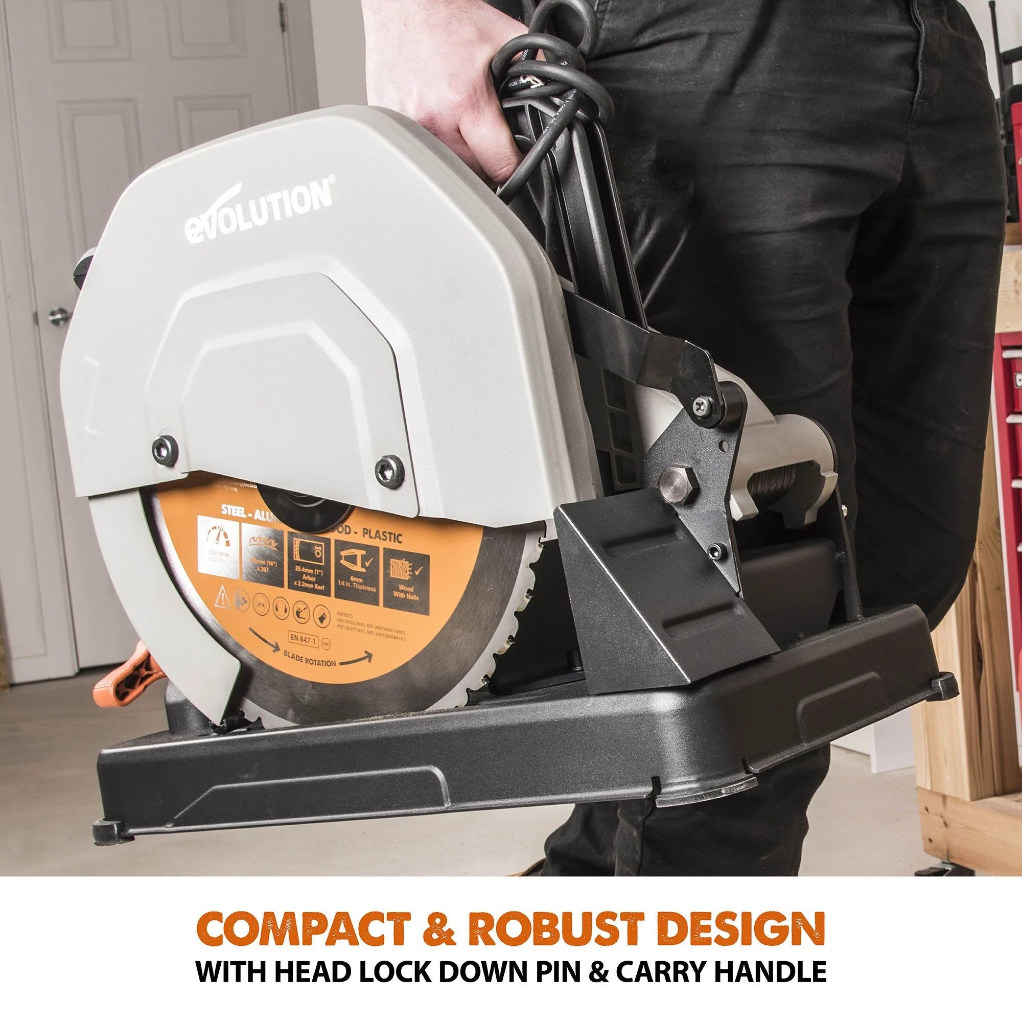 Refurbished C-Stock Evolution R355CPS 355mm Chop Saw with TCT Multi-material Cutting Blade